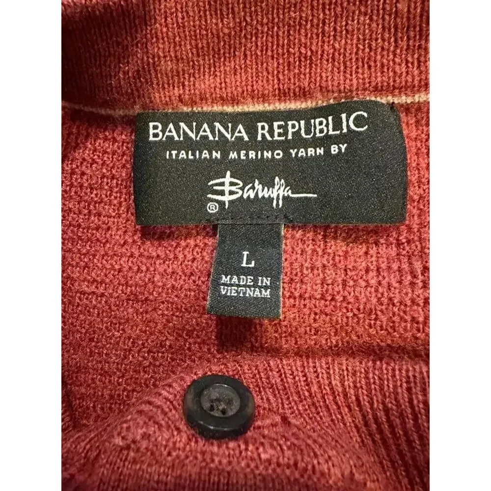 Banana Republic Italian‎ Merino Wool Henley Sweater Rust Red Mens Large L